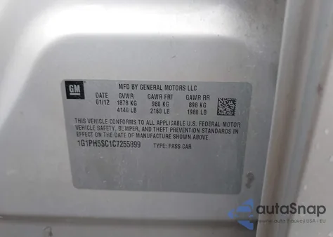 2012 Chevrolet Cruze Ltz из США, поврежденный, VIN 1G1PH5SC1C7255899